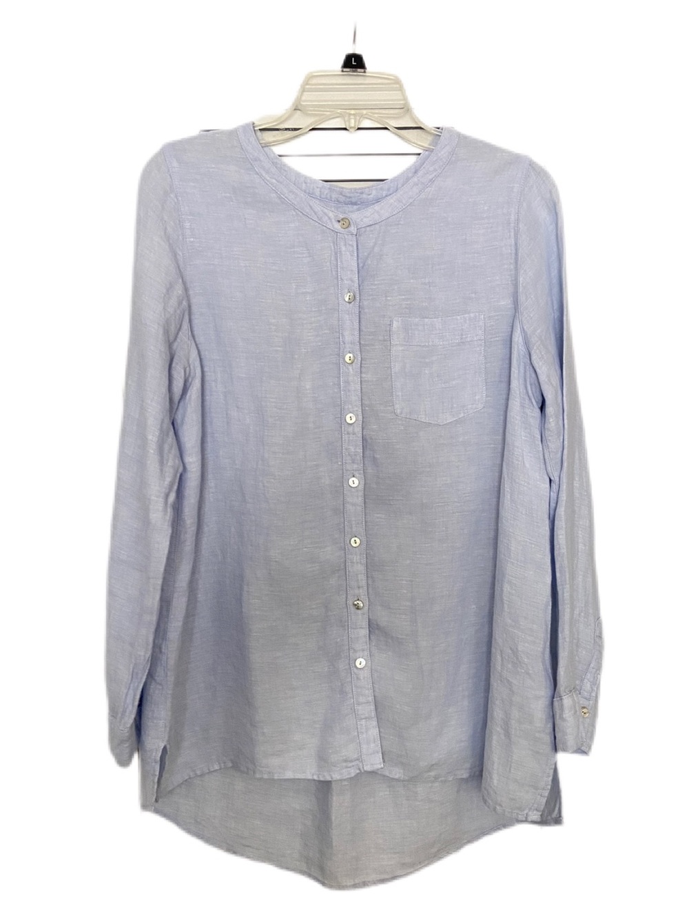 Sigrid Olsen Light Blue Linen Shirt - Tunic Classic Button-Up Size Medium